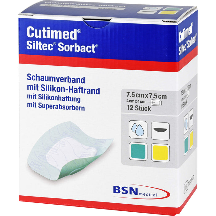 Cutimed Siltec Sorbact B 7,5x7,5cm, 12 St KOM