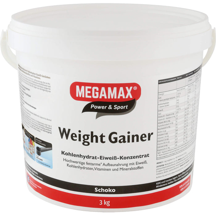 MEGAMAX Power & Sport Weight Gainer Pulver Schoko-Geschmack, 3000 g Poudre