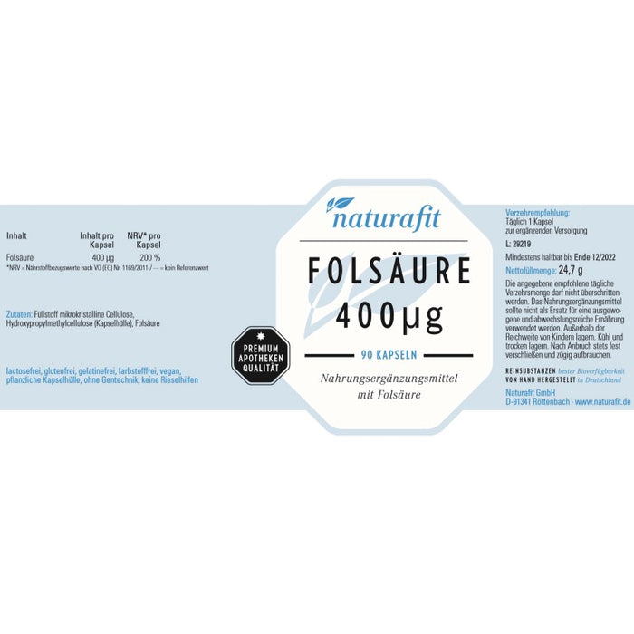 naturafit Folsäure 400 Kapseln, 90 pcs. Capsules