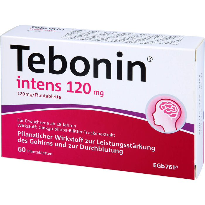 Tebonin intens 120 mg Filmtabletten zur Leistungsstärkung des Gehirns und zur Durchblutung, 60 pc Tablettes