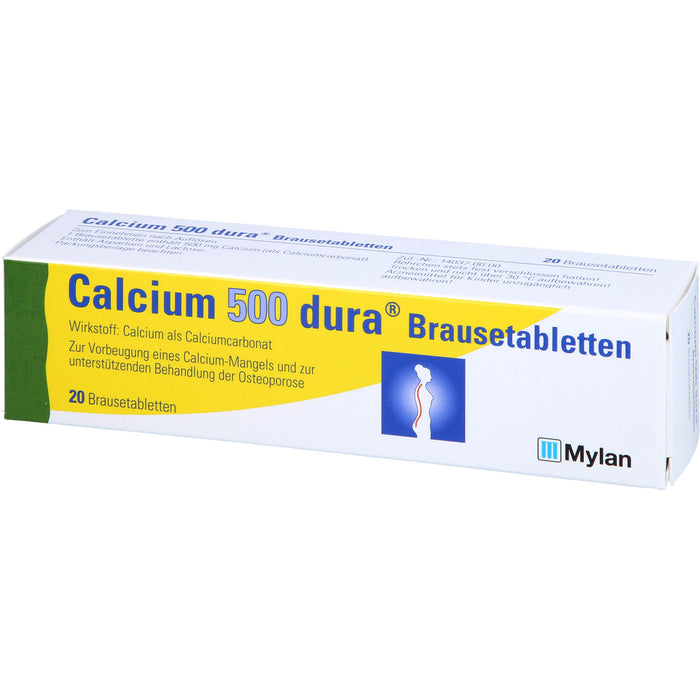 Calcium 500 dura Brausetabletten zur Vorbeugung eines Calciummangels und zur unterstützenden Behandlung von Osteoporose, 20 pcs. Tablets