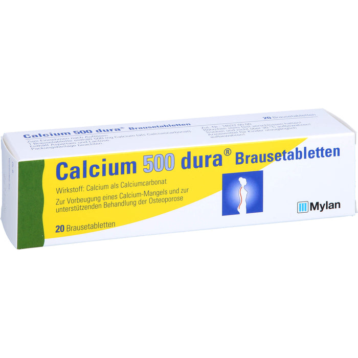 Calcium 500 dura Brausetabletten zur Vorbeugung eines Calciummangels und zur unterstützenden Behandlung von Osteoporose, 20 pcs. Tablets