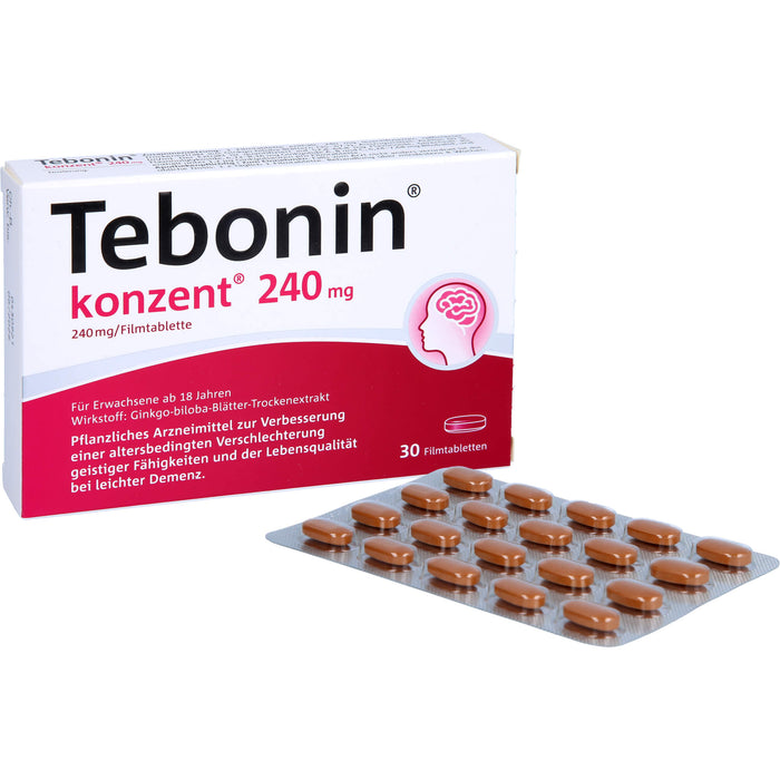 Tebonin konzent 240 mg Filmtabletten zur Verbesserung einer altersbedingten Verschlechterung geistiger Fähigkeiten und der Lebensqualität bei leichter Demenz, 30 pc Tablettes