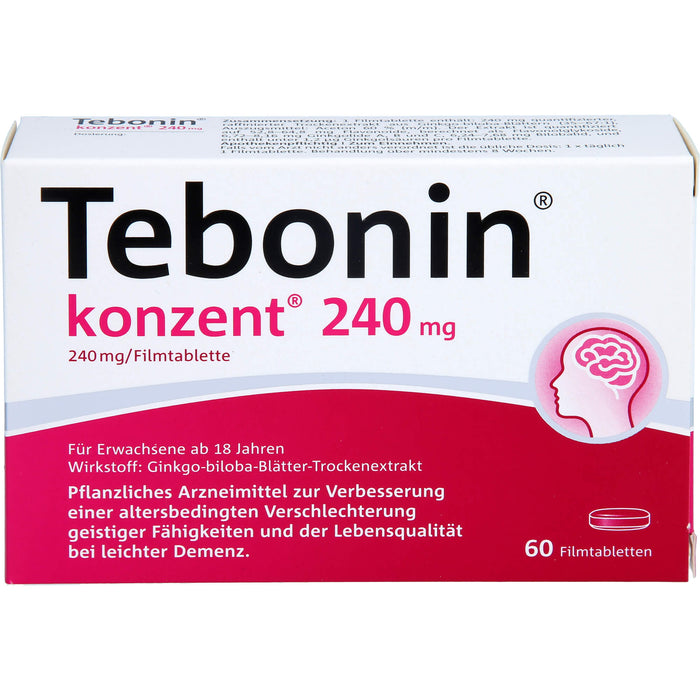 Tebonin konzent 240 mg Filmtabletten zur Verbesserung einer altersbedingten Verschlechterung geistiger Fähigkeiten und der Lebensqualität bei leichter Demenz, 60 pc Tablettes