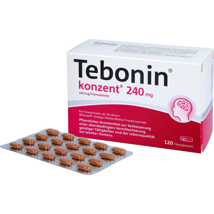 Tebonin konzent 240 mg Filmtabletten zur Verbesserung einer altersbedingten Verschlechterung geistiger Fähigkeiten und der Lebensqualität bei leichter Demenz, 120 St. Tabletten