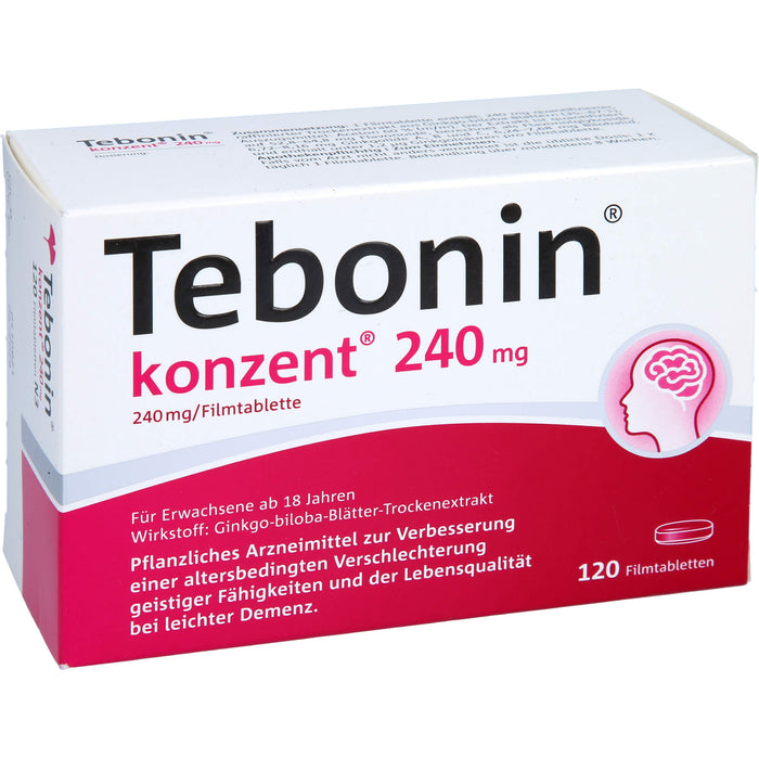 Tebonin konzent 240 mg Filmtabletten zur Verbesserung einer altersbedingten Verschlechterung geistiger Fähigkeiten und der Lebensqualität bei leichter Demenz, 120 pcs. Tablets