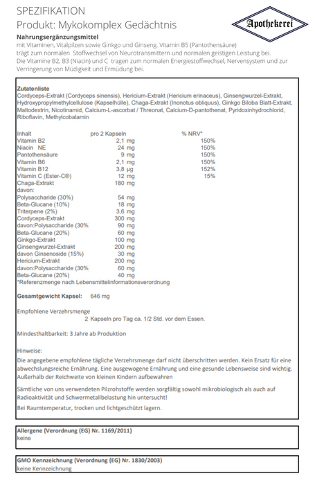 Apothekerei Mykokomplex Gedächtnis, 90 St. Kapseln