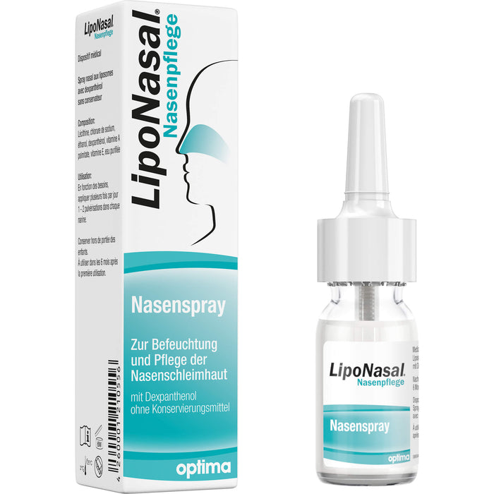 LipoNasal Nasenpflege, Nasenspray zur Befeuchtung und Pflege der Nasenschleimhaut, mit Dexpanthenol, ohne Konservierungsmittel, 10 ml Solution