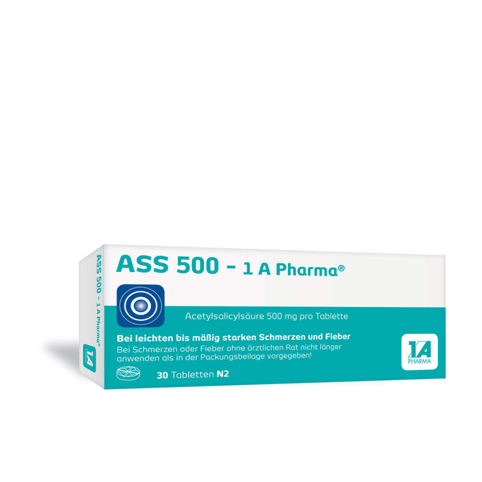 ASS 500 - 1 A Pharma Tabletten bei Schmerzen und Fieber, 30 pc Tablettes