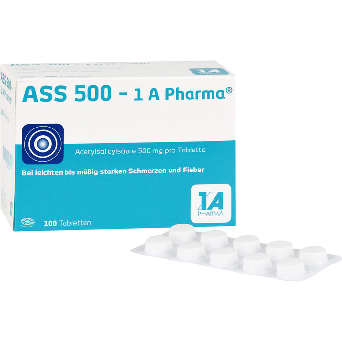 ASS 500 - 1 A Pharma Tabletten bei Schmerzen und Fieber, 100 pc Tablettes