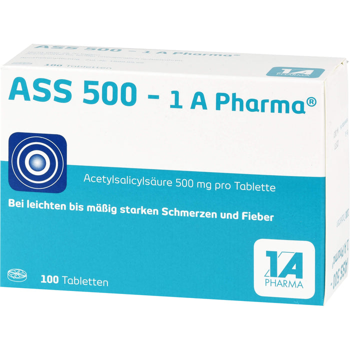 ASS 500 - 1 A Pharma Tabletten bei Schmerzen und Fieber, 100 St. Tabletten