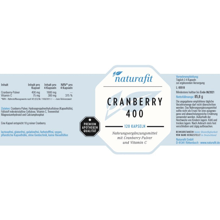 naturafit Cranberry 400 Kapseln, 120 St. Kapseln