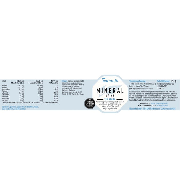 naturafit Mineraldrink Pulver, 120 g Poudre