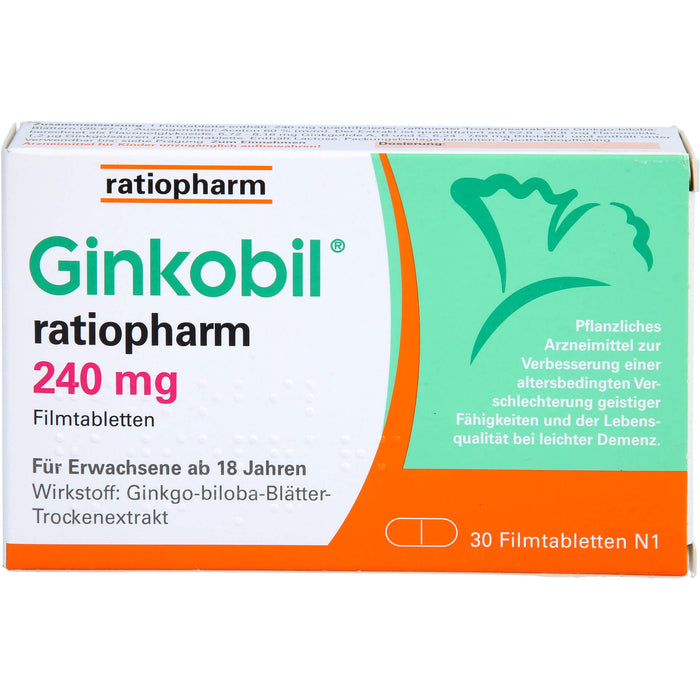 Ginkobil ratiopharm 240 mg Filmtabletten bei altersbedingter Verschlechterung geistiger Fähigkeiten, 30 pcs. Tablets