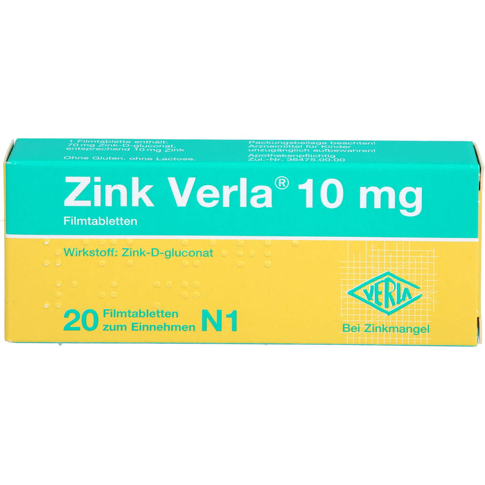 Zink Verla 10 mg Filmtabletten, 20 pc Tablettes