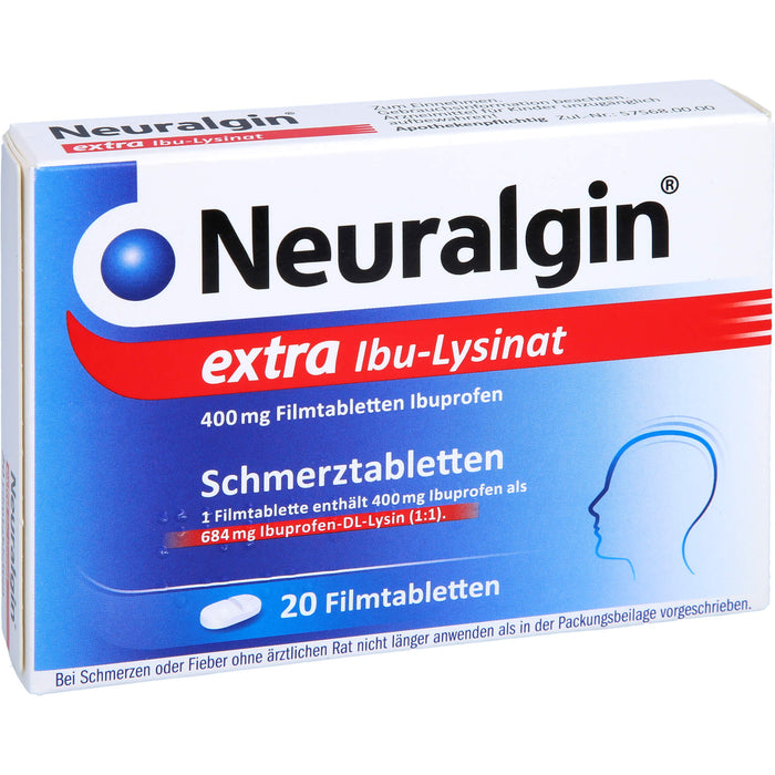 Neuralgin extra Ibu-Lysinat 400 mg Filmtabletten bei Schmerzen oder Fieber, 20 pc Tablettes