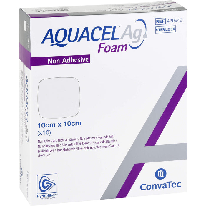 AQUACEL Ag Foam 10 cm x 10 cm nicht adhäsiver Schaumverband, 10 St. Wundauflagen