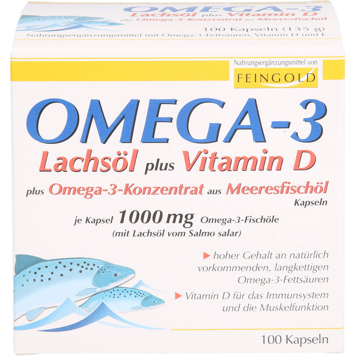 FEINGOLD Omega-3 Lachsöl plus Vitamin D plus Omega-3-Konzentrat Kapseln, 100 pcs. Capsules