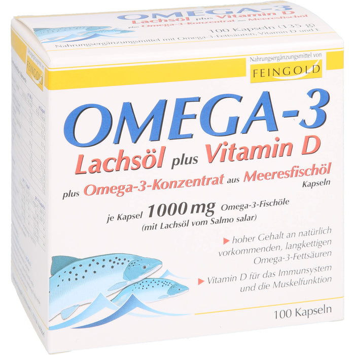 FEINGOLD Omega-3 Lachsöl plus Vitamin D plus Omega-3-Konzentrat Kapseln, 100 pcs. Capsules