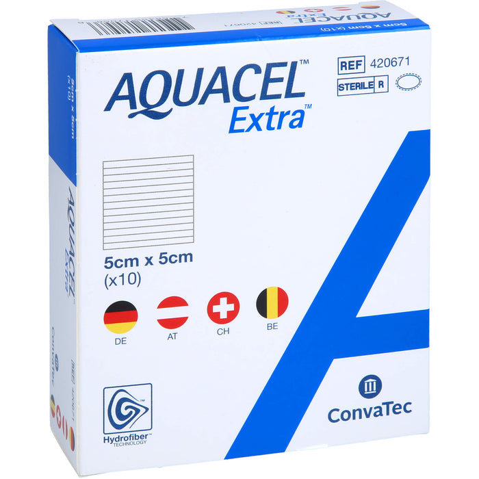 AQUACEL Extra 5 cm x 5 cm Verband mit verstärkenden Fasern, 10 pcs. Compresses