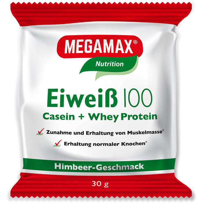 MEGAMAX Nutrition Eiweiß 100 Pulver Himbeer-Geschmack, 30 g Powder