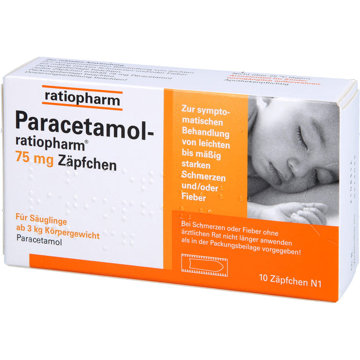 Paracetamol-ratiopharm 75 mg Zäpfchen bei leichten Schmerzen, 10 pcs. Suppositories