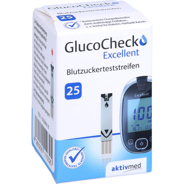 GlucoCheck Excellent Blutzuckerteststreifen, 25 pc Bandelettes réactives