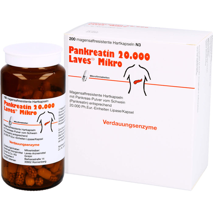 Pankreatin 20.000 Laves Mikro Hartkapseln Verdauungsenzyme, 200 pc Capsules