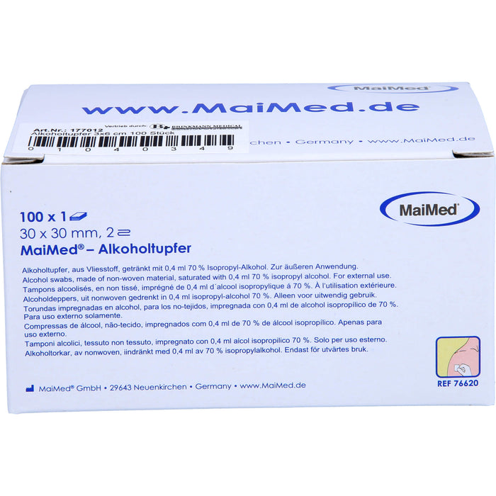 MaiMed Alkoholtupfer 30 x 30 mm weiß aus Vlies, 100 pc Écouvillon