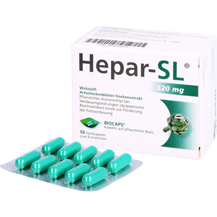 Hepar-SL 320 mg Kapseln auf pflanzlicher Basis bei Verdauungsstörungen, 50 pcs. Capsules