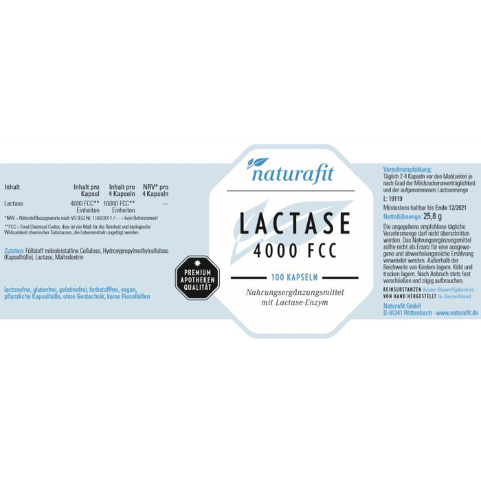 naturafit Lactase 4000 FCC Kapseln, 100 St. Kapseln