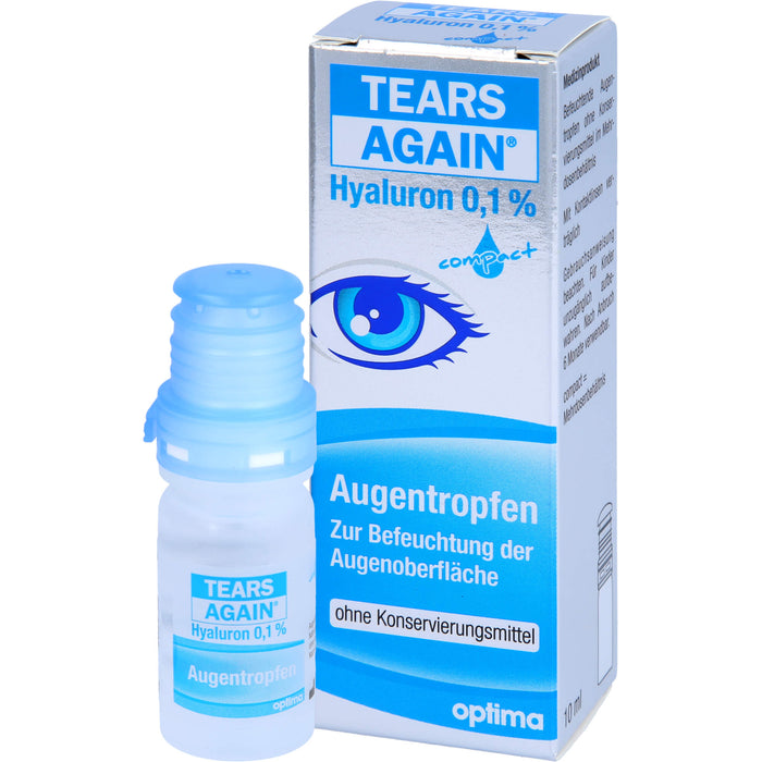 TEARS AGAIN Hyaluron 0,1% Augentropfen zur Befeuchtung der Augenoberfläche, ohne Konservierungsmittel, 10 ml Solution