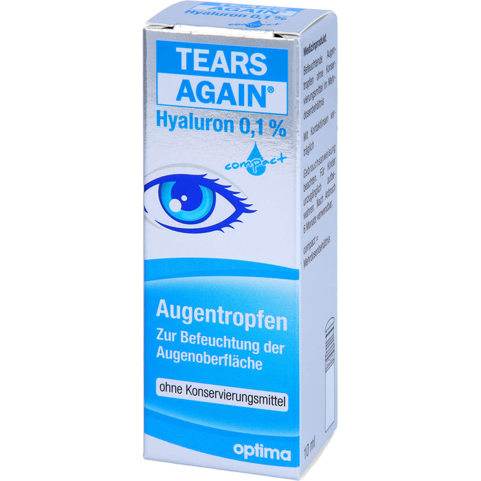 TEARS AGAIN Hyaluron 0,1% Augentropfen zur Befeuchtung der Augenoberfläche, ohne Konservierungsmittel, 10 ml Lösung