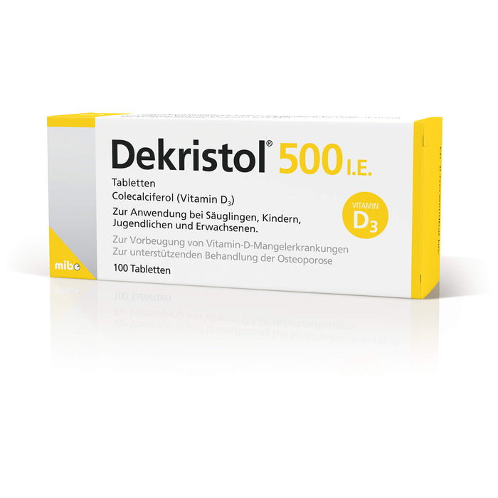 Dekristol 500 I.E. Tabletten bei Vitamin-D-Mangelerkrankungen und zur unterstützenden Behandlung der Osteoporose, 100 pc Tablettes