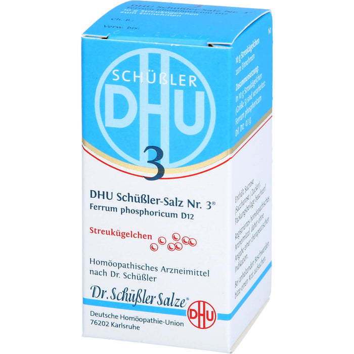 DHU Schüßler-Salz Nr. 3 Ferrum phosphoricum D12 Streukügelchen – Das Mineralsalz des Immunsystems – das Original – umweltfreundlich im Arzneiglas, 10 g Globuli