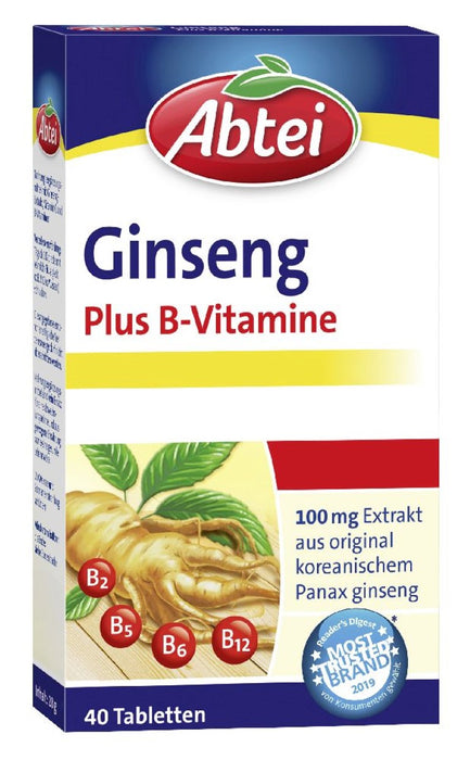 Abtei Ginseng Plus B-Vitamine Tabletten für Vitalität und Leistungsfähigkeit, 40 pc Tablettes