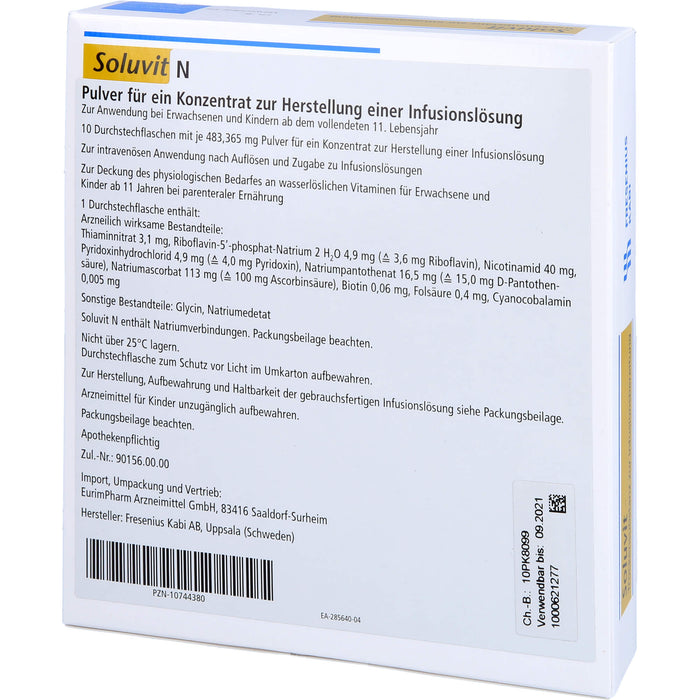 Soluvit N Eurim Pulver für ein Konzentrat zur Herstellung einer Infusionslösung, 10X10 ml TSS