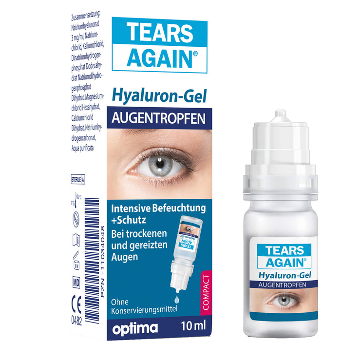 TEARS AGAIN Hyaluron-Augentropfen GEL 0,3 % (ohne Konservierungsmittel), 10 ml Lösung