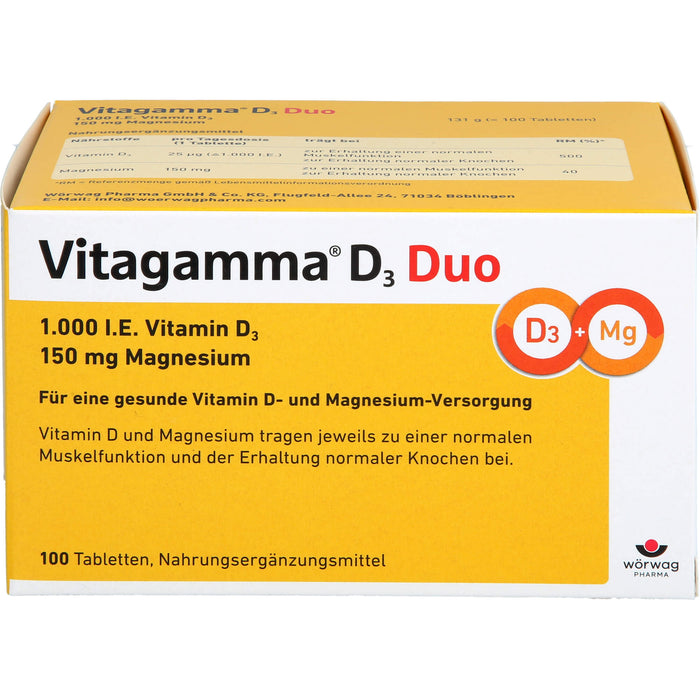 Vitagamma D3 Duo 1.000 I.E. Vitamin D3 150 mg Magnesium Tabletten, 100 pc Tablettes