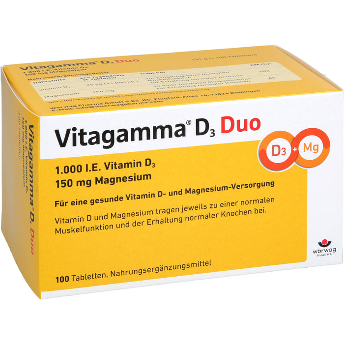 Vitagamma D3 Duo 1.000 I.E. Vitamin D3 150 mg Magnesium Tabletten, 100 pcs. Tablets