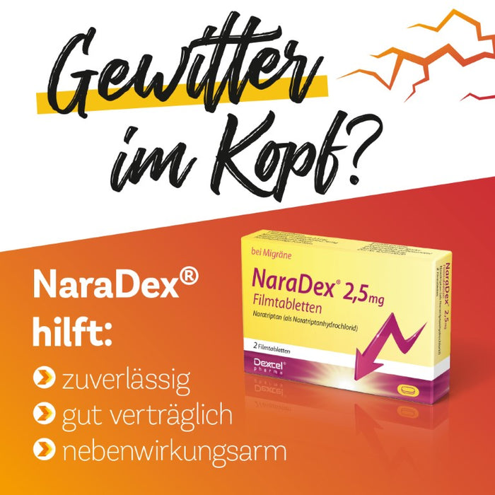 NaraDex 2,5 mg gegen Migräne, 2 St. Tabletten