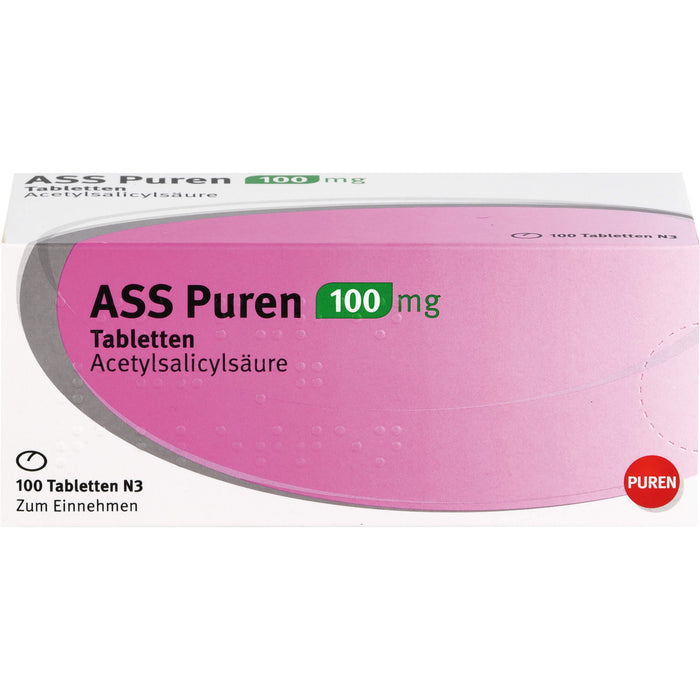 ASS Puren 100 mg Tabletten zur Vorbeugung der Entstehung von Blutgerinnseln, 100 St. Tabletten