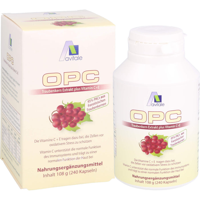 Avitale OPC Traubenkern Extrakt plus Vitamin C+E Kapseln, 240 St. Kapseln