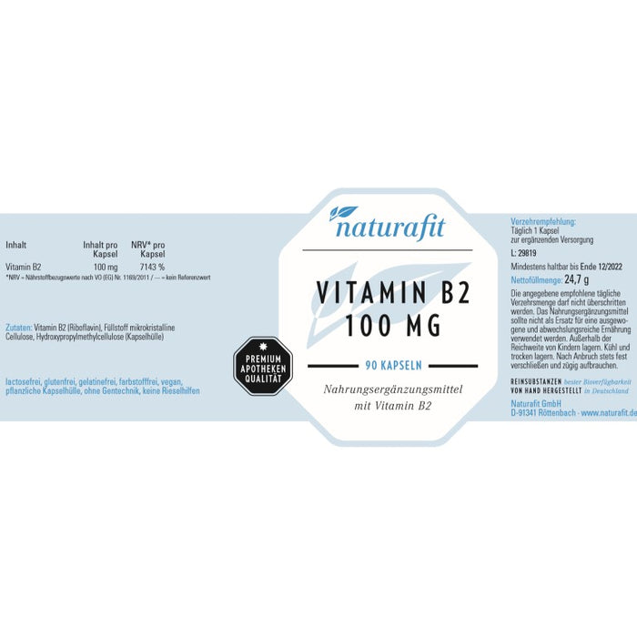 naturafit Vitamin B2 100 mg Kapseln, 90 pc Capsules