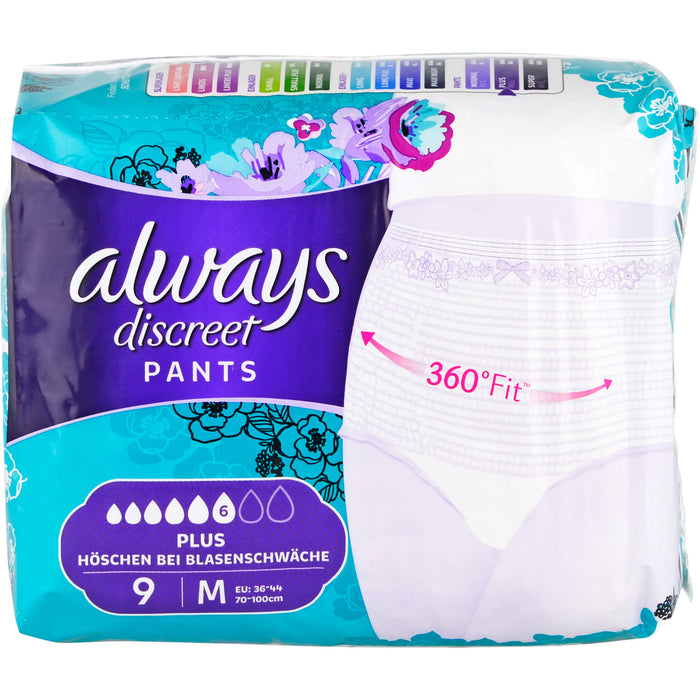 always Discreet Inkontinenzhöschen Pants Plus M bei Blasenschwäche, 9 pcs. Pack