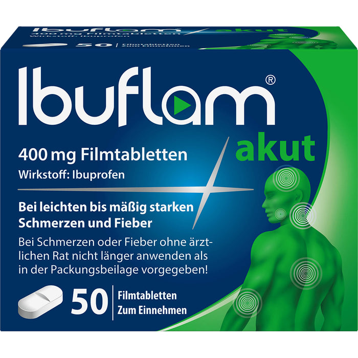 Ibuflam akut 400 mg Filmtabletten bei Schmerzen und Fieber, 50 pc Tablettes