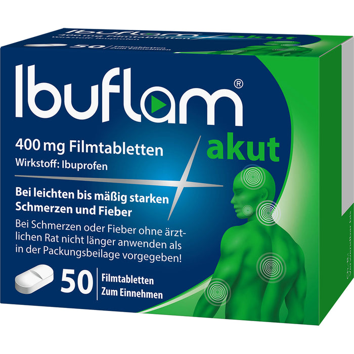 Ibuflam akut 400 mg Filmtabletten bei Schmerzen und Fieber, 50 pc Tablettes