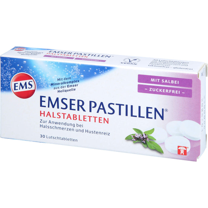 EMSER Pastillen Halstabletten mit Salbei zuckerfrei, 30 St. Tabletten