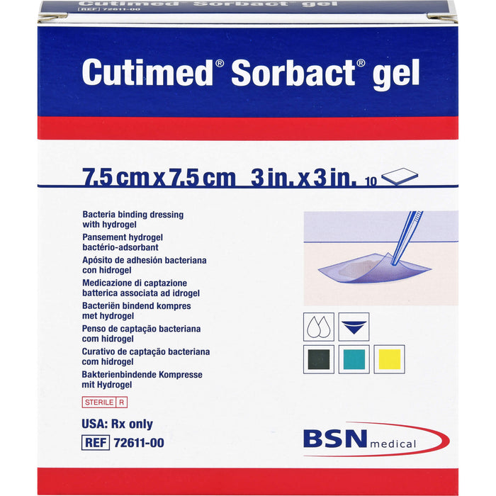 Cutimed Sorbact Gel bakterienbindende Kompresse 7,5 cm x 7,5 cm, 10 pcs. Compresses