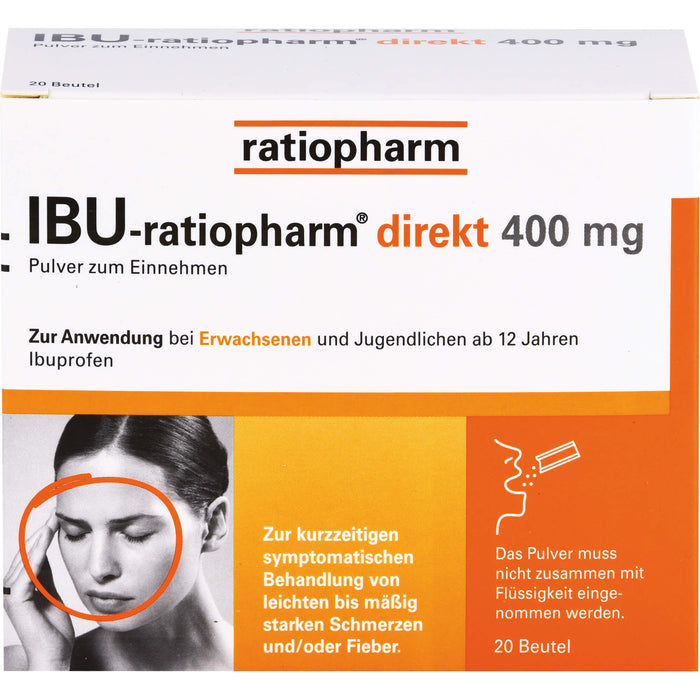 IBU-ratiopharm direkt 400 mg Pulver bei Schmerzen und Fieber, 20 pcs. Sachets